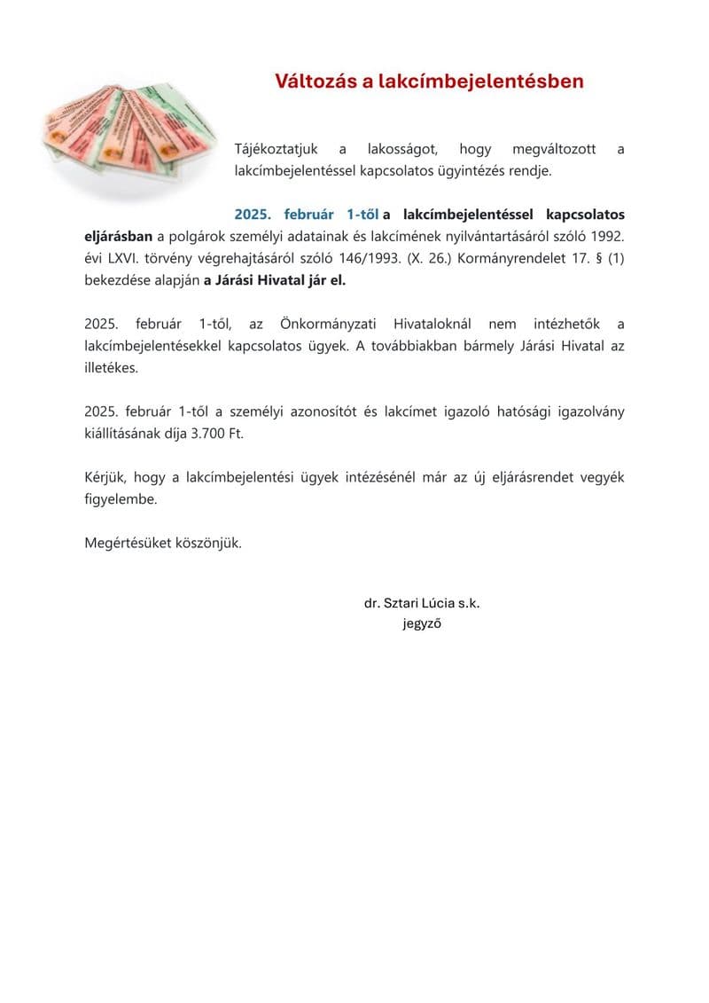 Változás a lakcímbejelentésben – közlemény